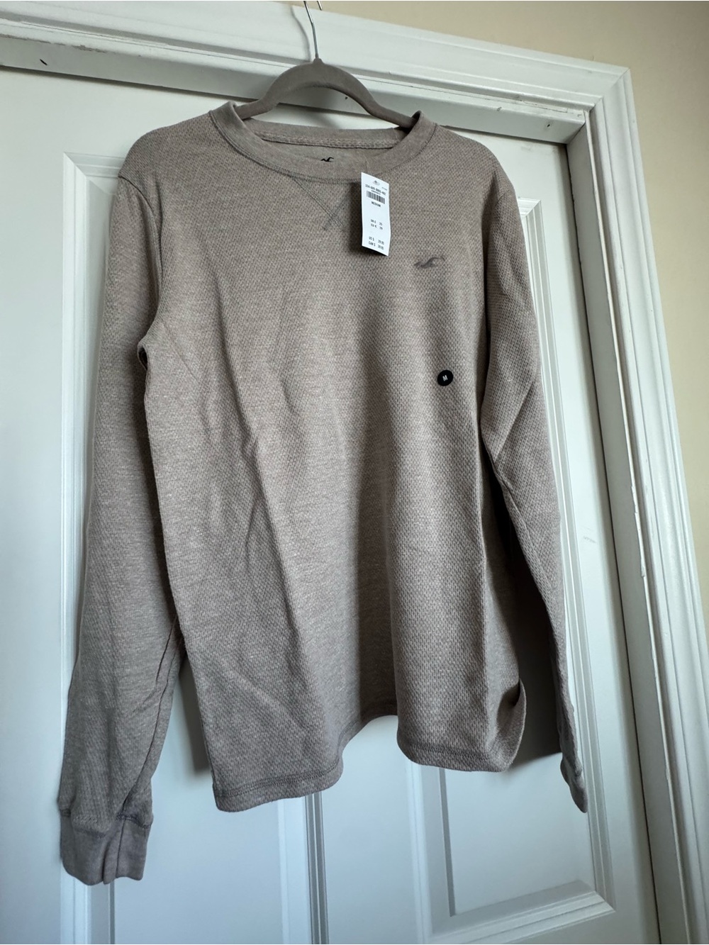 New Hollister Medium Tan Brown Crew Neck Long Sleeve Thermal Cotton Blend Shirt